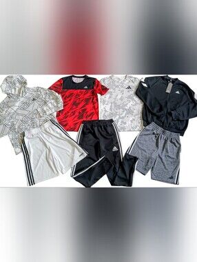 ADIDAS BOYS SIZE LARGE TOPS, HOODIE, JACKET, SHORTS & PANTS BUNDLE OF CLOTHING!